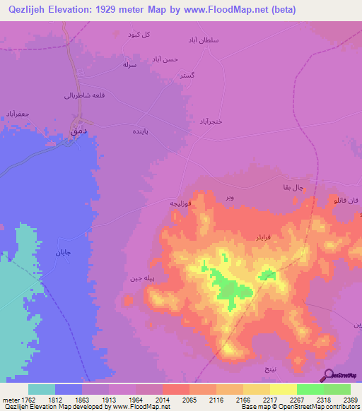 Qezlijeh,Iran Elevation Map