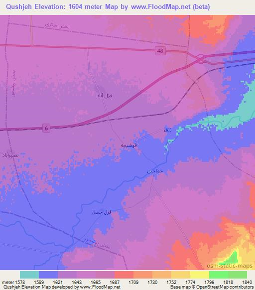 Qushjeh,Iran Elevation Map