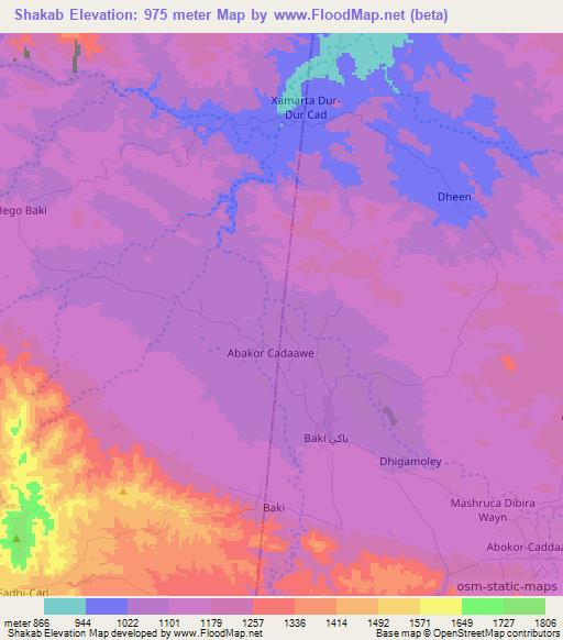 Shakab,Somalia Elevation Map