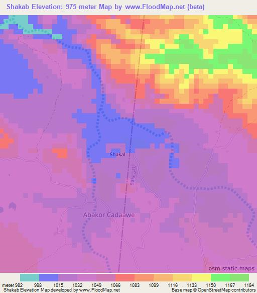 Shakab,Somalia Elevation Map