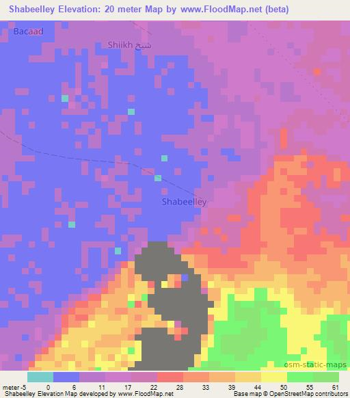 Shabeelley,Somalia Elevation Map