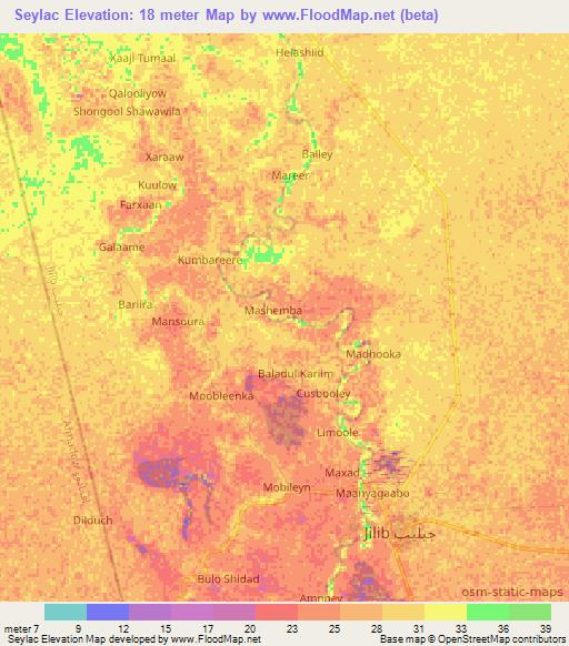 Seylac,Somalia Elevation Map