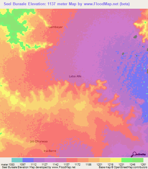Seel Buraale,Somalia Elevation Map