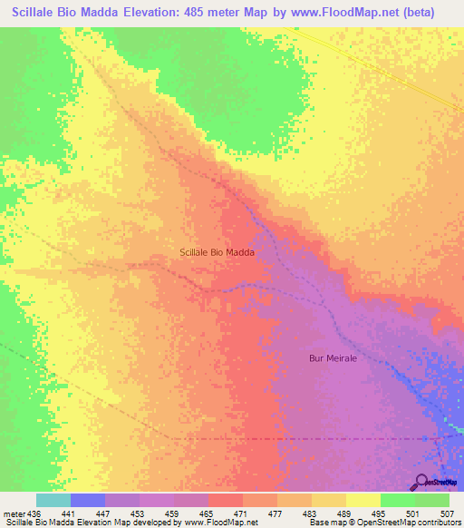 Scillale Bio Madda,Somalia Elevation Map