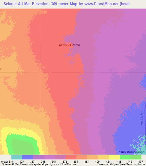 Sciaule Ali Mai,Somalia Elevation Map