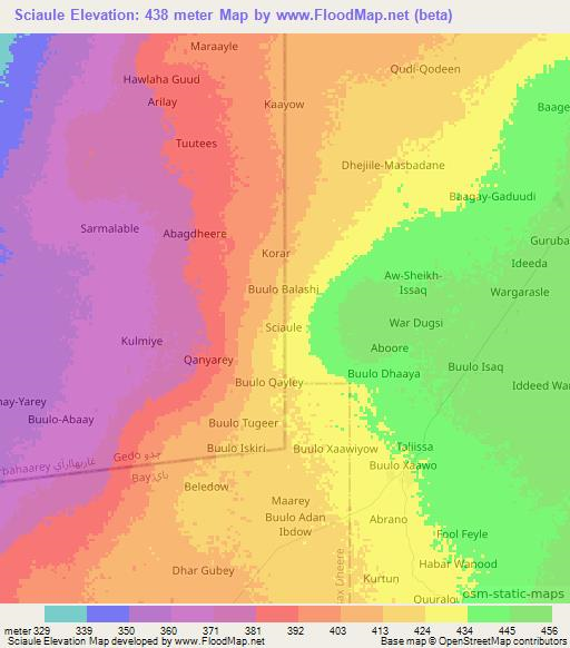 Sciaule,Somalia Elevation Map