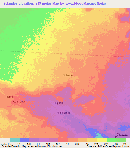 Sciander,Somalia Elevation Map