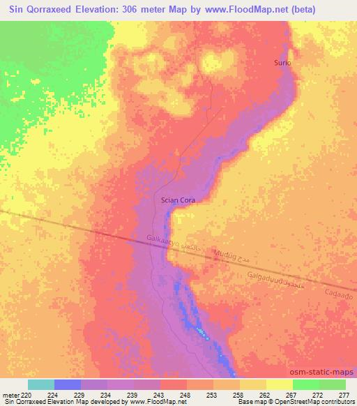 Sin Qorraxeed,Somalia Elevation Map