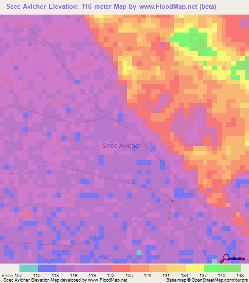 Scec Avicher,Somalia Elevation Map
