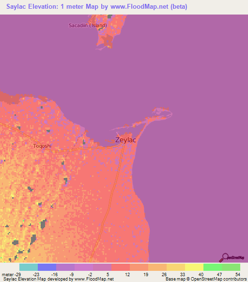 Saylac,Somalia Elevation Map