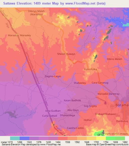 Sattawa,Somalia Elevation Map