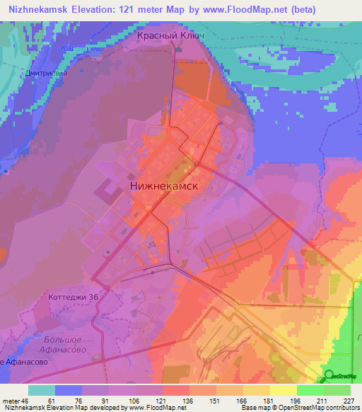 Nizhnekamsk,Russia Elevation Map