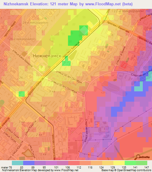 Nizhnekamsk,Russia Elevation Map