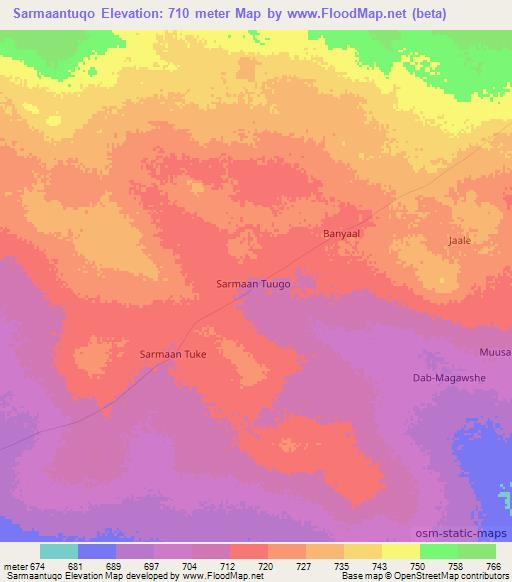 Sarmaantuqo,Somalia Elevation Map