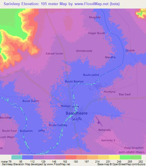 Sarinleey,Somalia Elevation Map