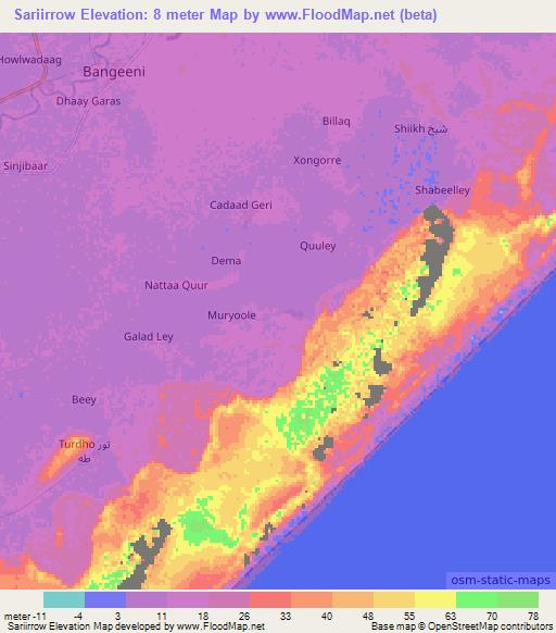 Sariirrow,Somalia Elevation Map