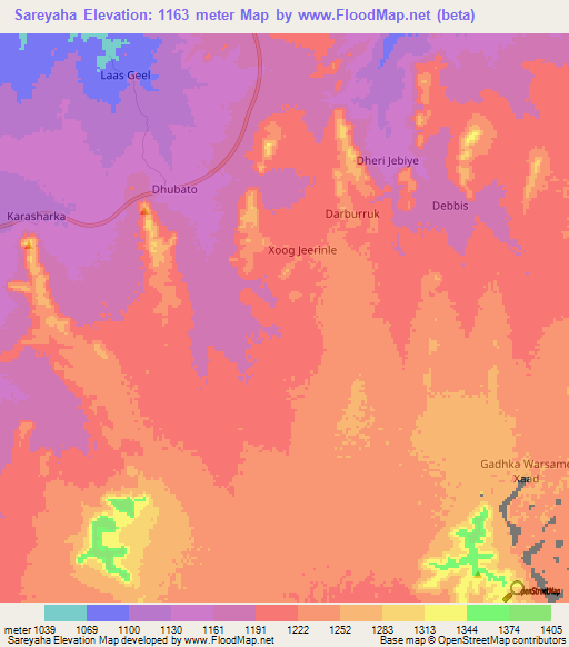 Sareyaha,Somalia Elevation Map