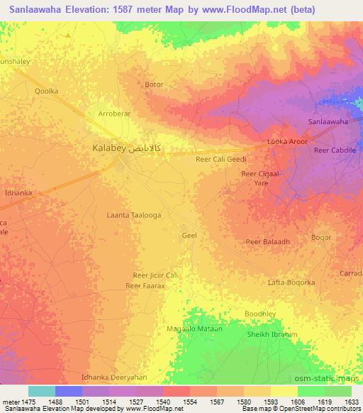 Sanlaawaha,Somalia Elevation Map