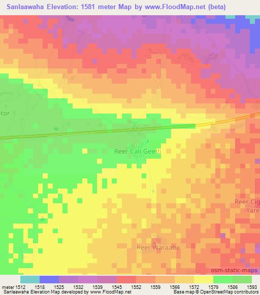 Sanlaawaha,Somalia Elevation Map