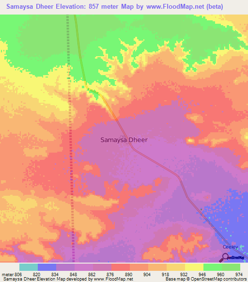 Samaysa Dheer,Somalia Elevation Map