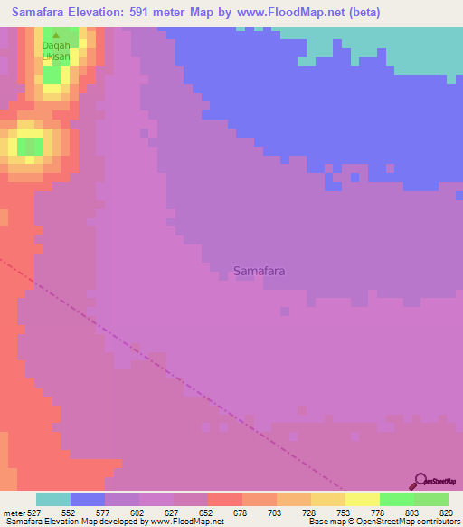 Samafara,Somalia Elevation Map