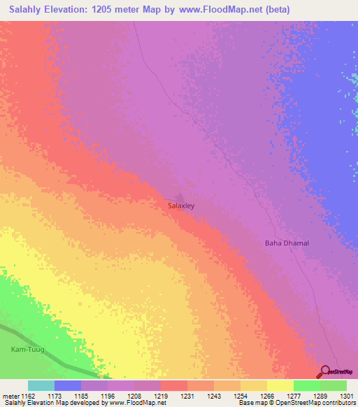 Salahly,Somalia Elevation Map