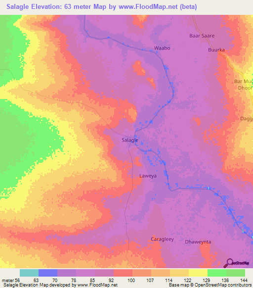 Salagle,Somalia Elevation Map