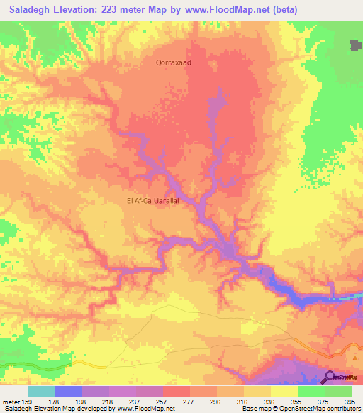 Saladegh,Somalia Elevation Map