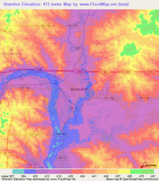 Brandon,US Elevation Map