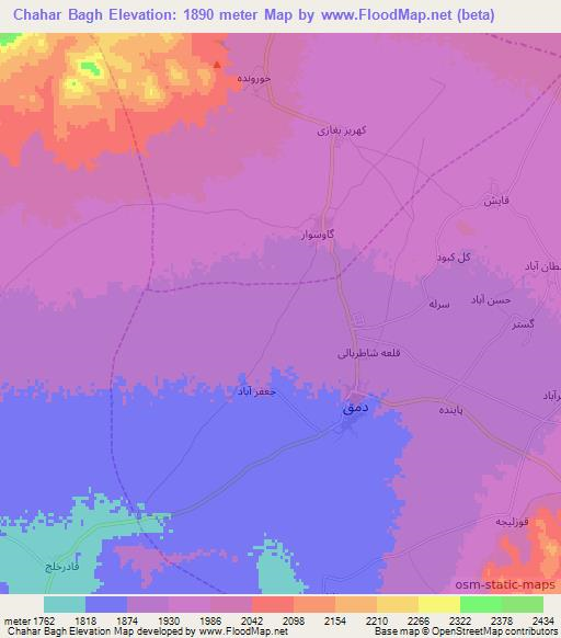 Chahar Bagh,Iran Elevation Map