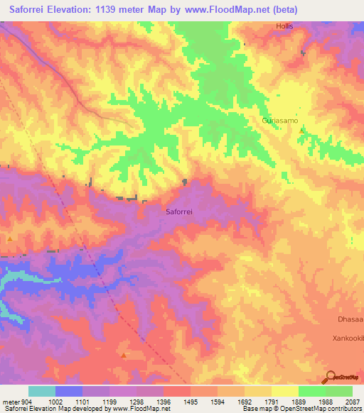 Saforrei,Somalia Elevation Map