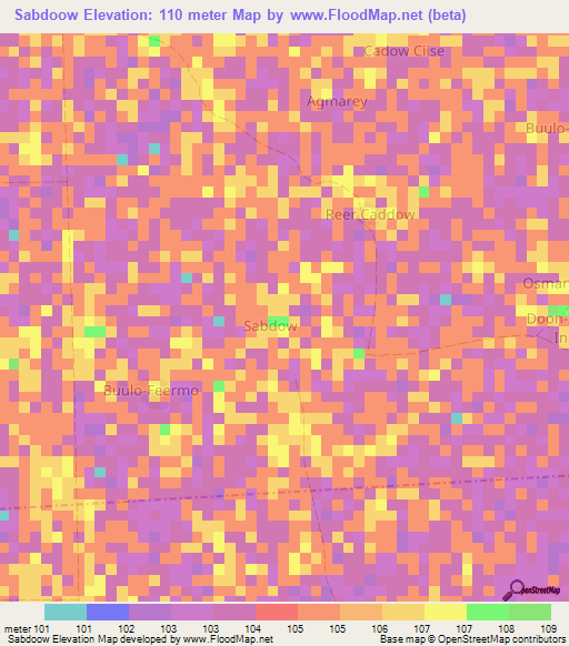 Sabdoow,Somalia Elevation Map