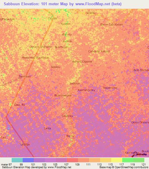 Sabbuun,Somalia Elevation Map