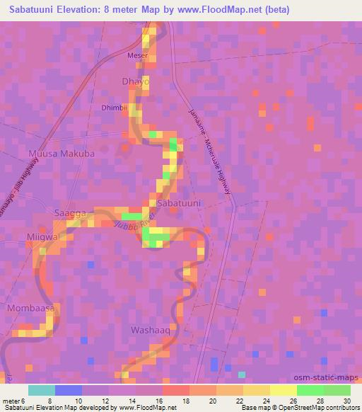 Sabatuuni,Somalia Elevation Map