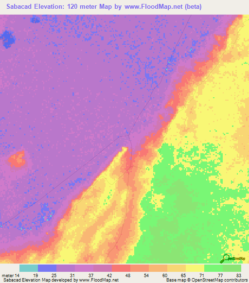 Sabacad,Somalia Elevation Map