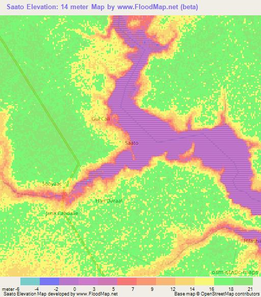 Saato,Somalia Elevation Map