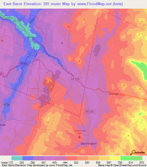 East Barre,US Elevation Map