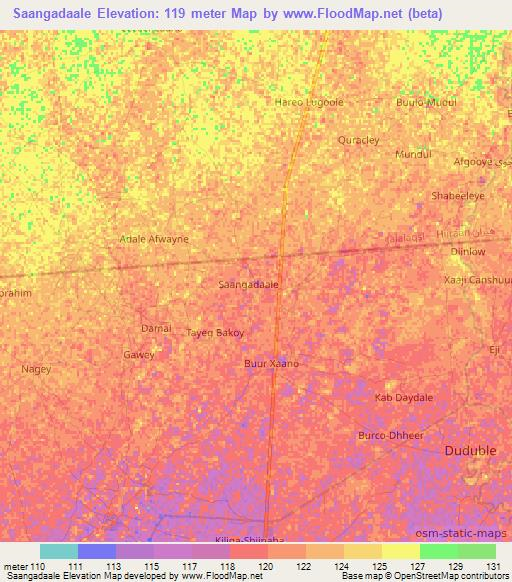 Saangadaale,Somalia Elevation Map
