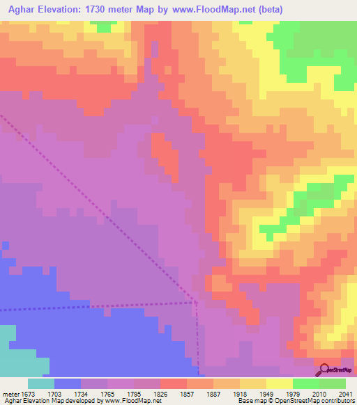 Aghar,Iran Elevation Map