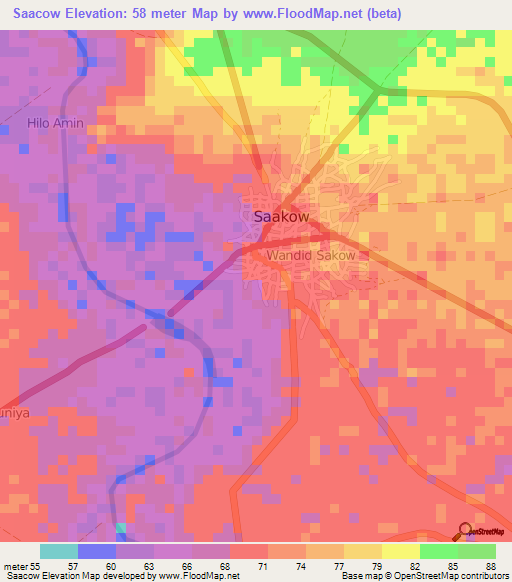 Saacow,Somalia Elevation Map