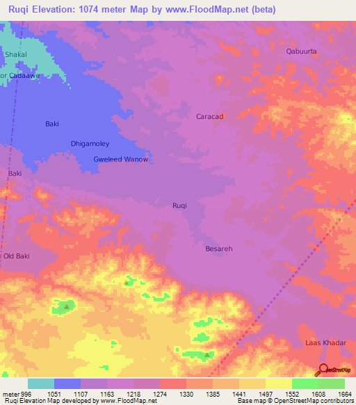 Ruqi,Somalia Elevation Map