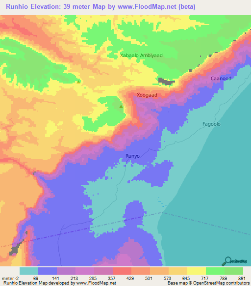 Runhio,Somalia Elevation Map