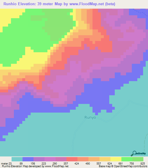 Runhio,Somalia Elevation Map