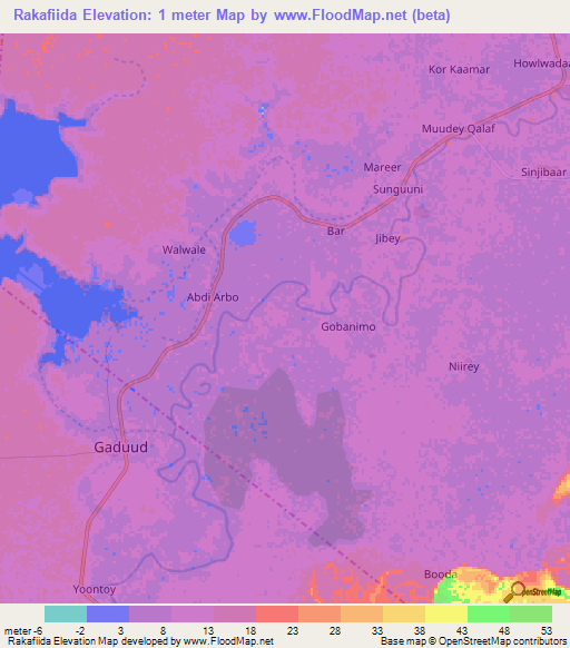 Rakafiida,Somalia Elevation Map
