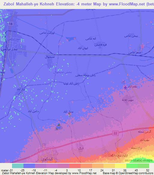 Zabol Mahalleh-ye Kohneh,Iran Elevation Map