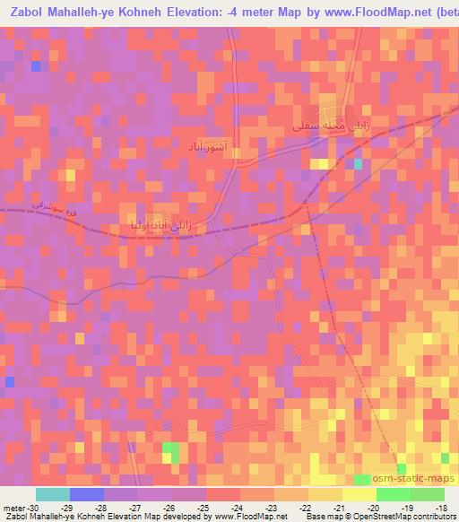 Zabol Mahalleh-ye Kohneh,Iran Elevation Map