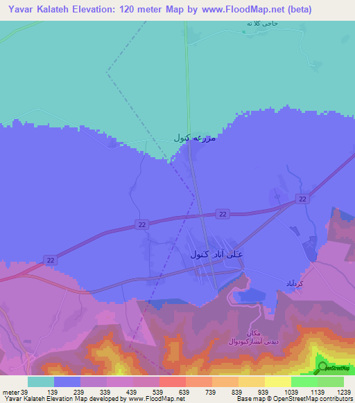 Yavar Kalateh,Iran Elevation Map