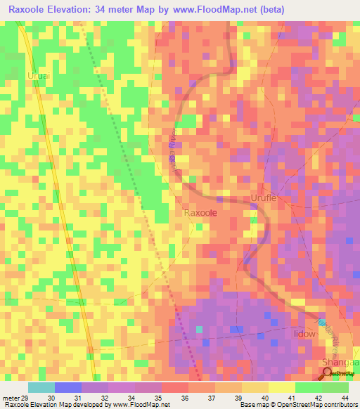 Raxoole,Somalia Elevation Map