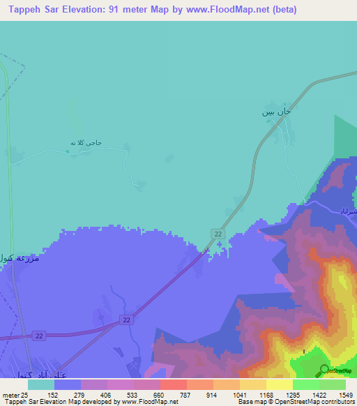 Tappeh Sar,Iran Elevation Map