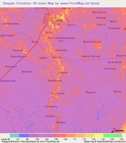Raqayle,Somalia Elevation Map